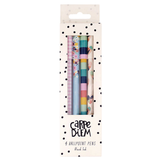 PUKKA PAD Carpe Diem Ballpoint Pen, Stick, Medium 0.7 mm, Black Ink, Assorted Ditzy Floral Collection, 4 Pens/Pack, 6 Packs/Box (9228CD)