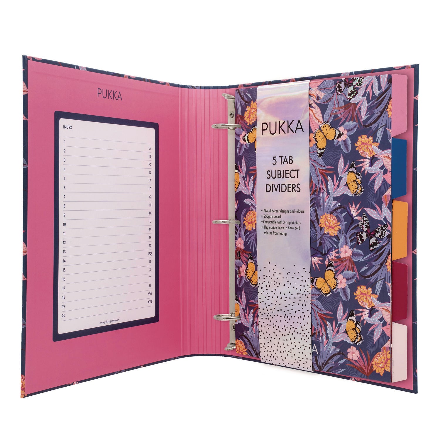 PUKKA PAD Rollbound Binder, 3 Rings, 1" Capacity, 11 x 8.5, Blue/Pink/Yellow (9607BLM)