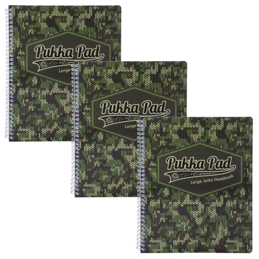 PUKKA PAD Letter Size Notebook, 1-Subject, Medium/College Rule, Green/Black Camo Knit Cover, (100) 11 x 8.5 Sheets, 3/Pack (9755CAM)