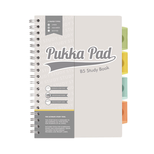 PUKKA PAD B5 Size Project Book, 4-Subject, Gray/White Study Book Cover, (100) 9.8 x 6.9 Sheets (9824STU)