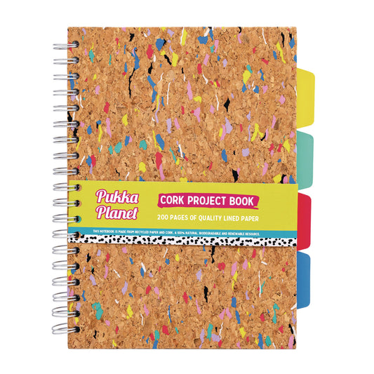 PUKKA PAD B5 Size Eco Project Book, 4-Subject, Medium/College Rule, Cork/Multicolor Cover, (100) 9.8 x 6.9 Sheets (9856SPP)