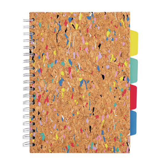 PUKKA PAD B5 Size Eco Project Book, 4-Subject, Medium/College Rule, Cork/Multicolor Cover, (100) 9.8 x 6.9 Sheets (9856SPP)