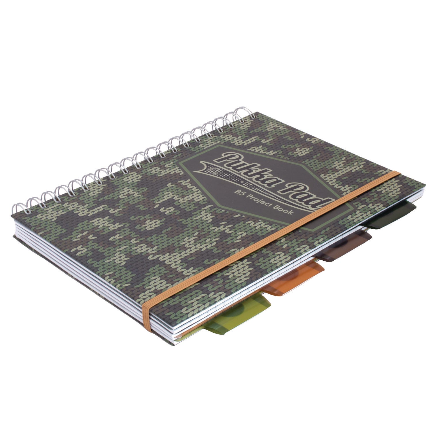 PUKKA PAD B5 Size Project Book, 4-Subject, Medium/College Rule, Black/Green Camo Knit Cover, (100) 9.8 x 6.9 Sheets, 3/Pack (9756CAM)