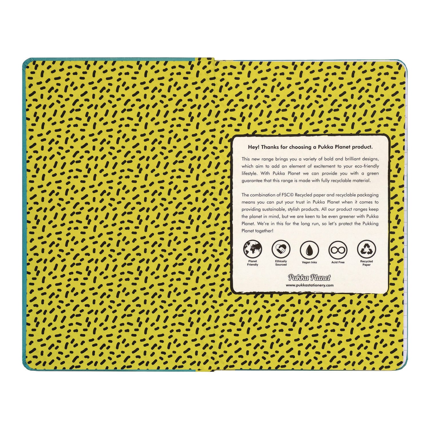 PUKKA PAD Soft Cover Eco Notebook, 1-Subject, Medium/College Rule, Turquoise/Black/White/Yellow Cover, (96) 8.3 x 5.8 Sheets (9707SPP)