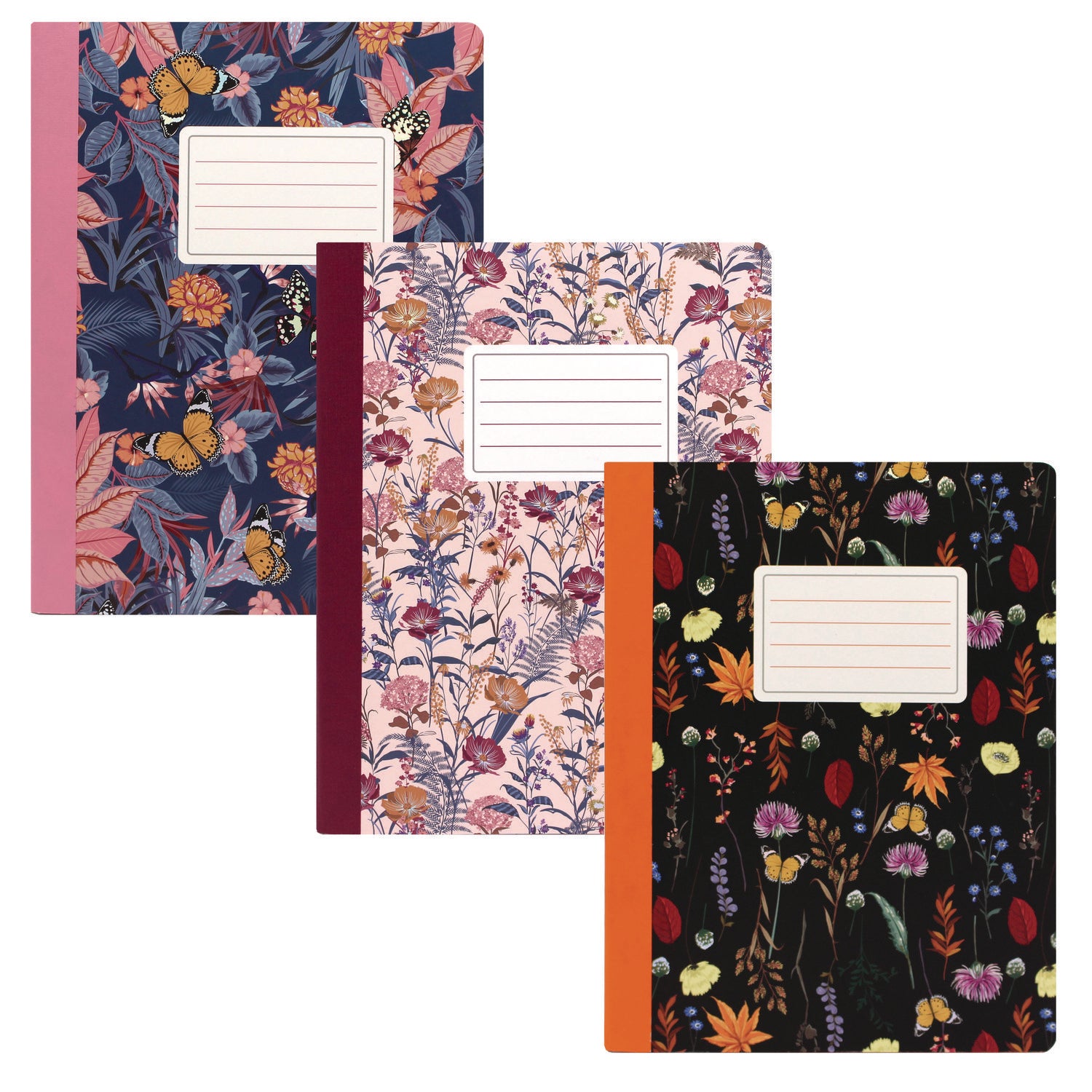 PUKKA PAD Composition Book, Medium/College Rule, Assorted Bloom Covers, (70) 9.75 x 7.5 Sheets, 3/Pack (9516BLM)