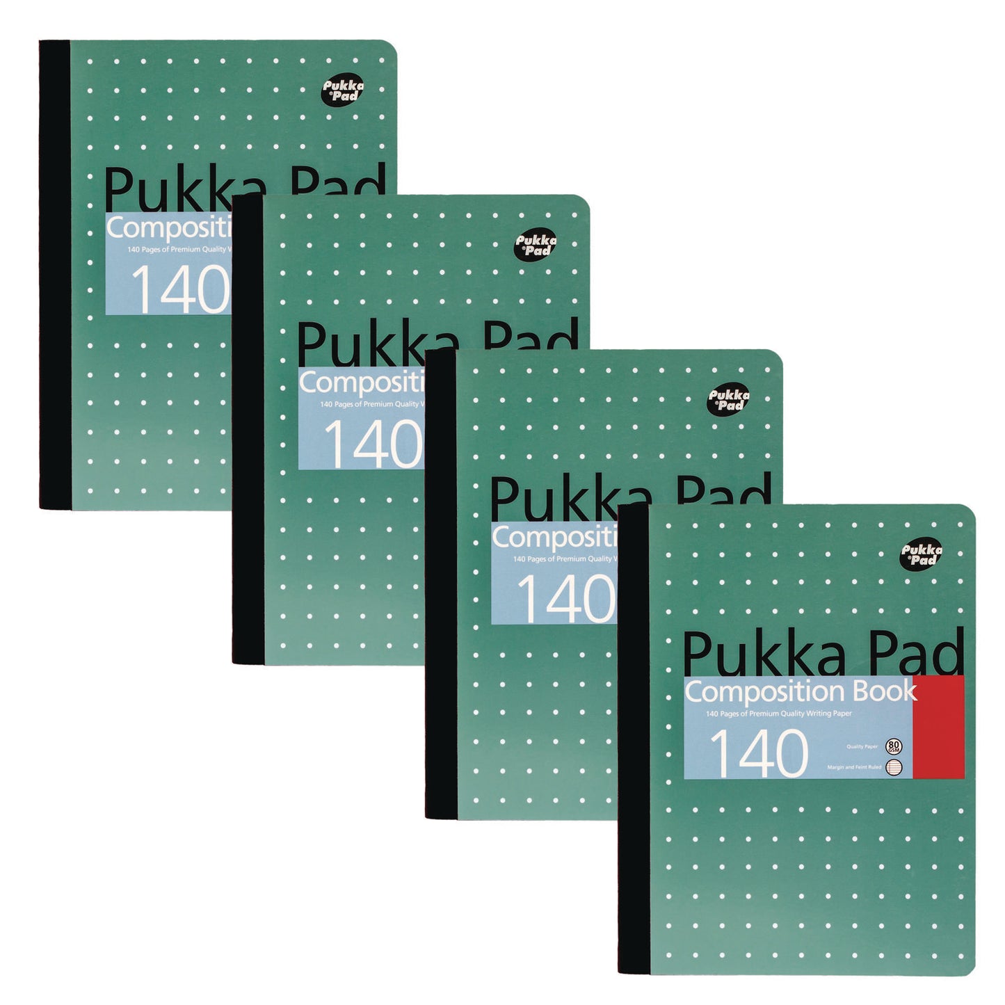 PUKKA PAD Composition Book, Medium/College Rule, Metallic Green with White Dots Cover, (70) 9.75 x 7.5 Sheets, 4/Pack (8796MET)