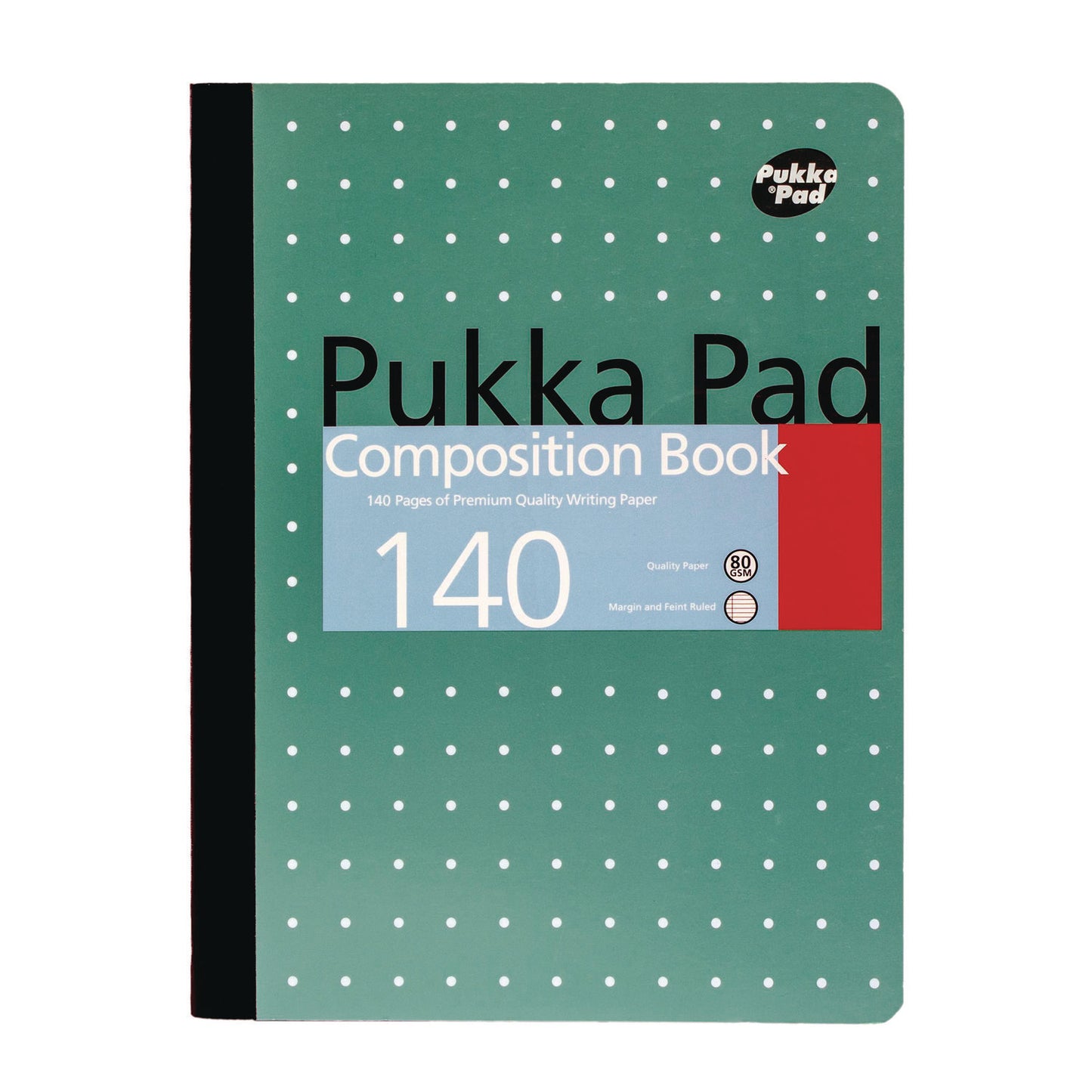 PUKKA PAD Composition Book, Medium/College Rule, Metallic Green with White Dots Cover, (70) 9.75 x 7.5 Sheets, 4/Pack (8796MET)