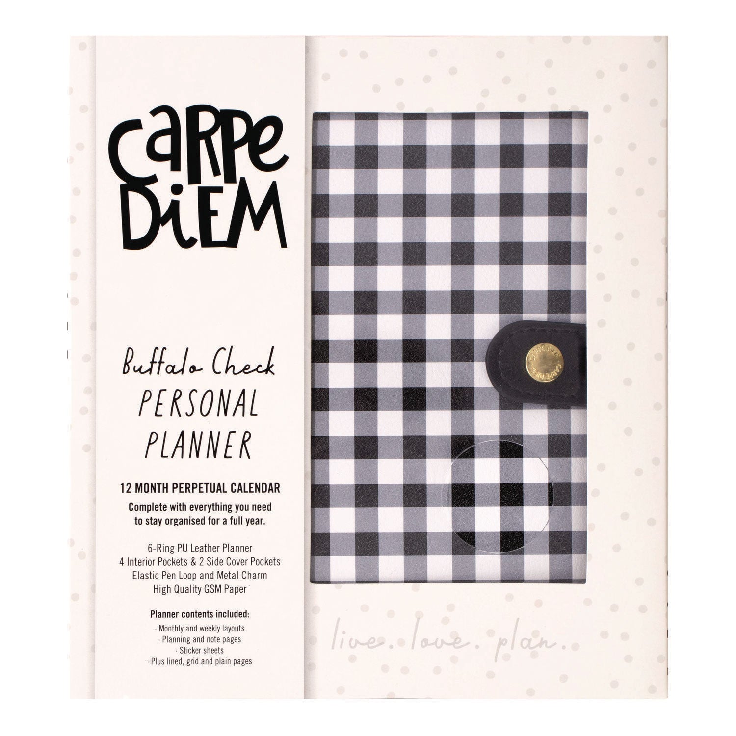 PUKKA PAD Personal Planner, Chequered, 7.48 x 6.42, Black/White Cover, 12-Month, Undated (9183CD)