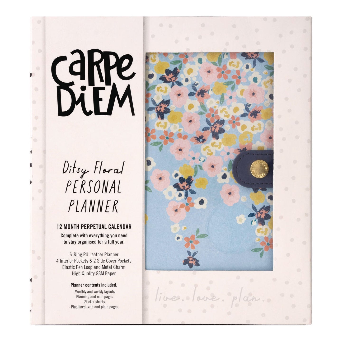 PUKKA PAD Personal Planner, Floral, 7.48 x 6.42, Blue/Pink/White/Yellow Cover, 12-Month, Undated (9199CD)