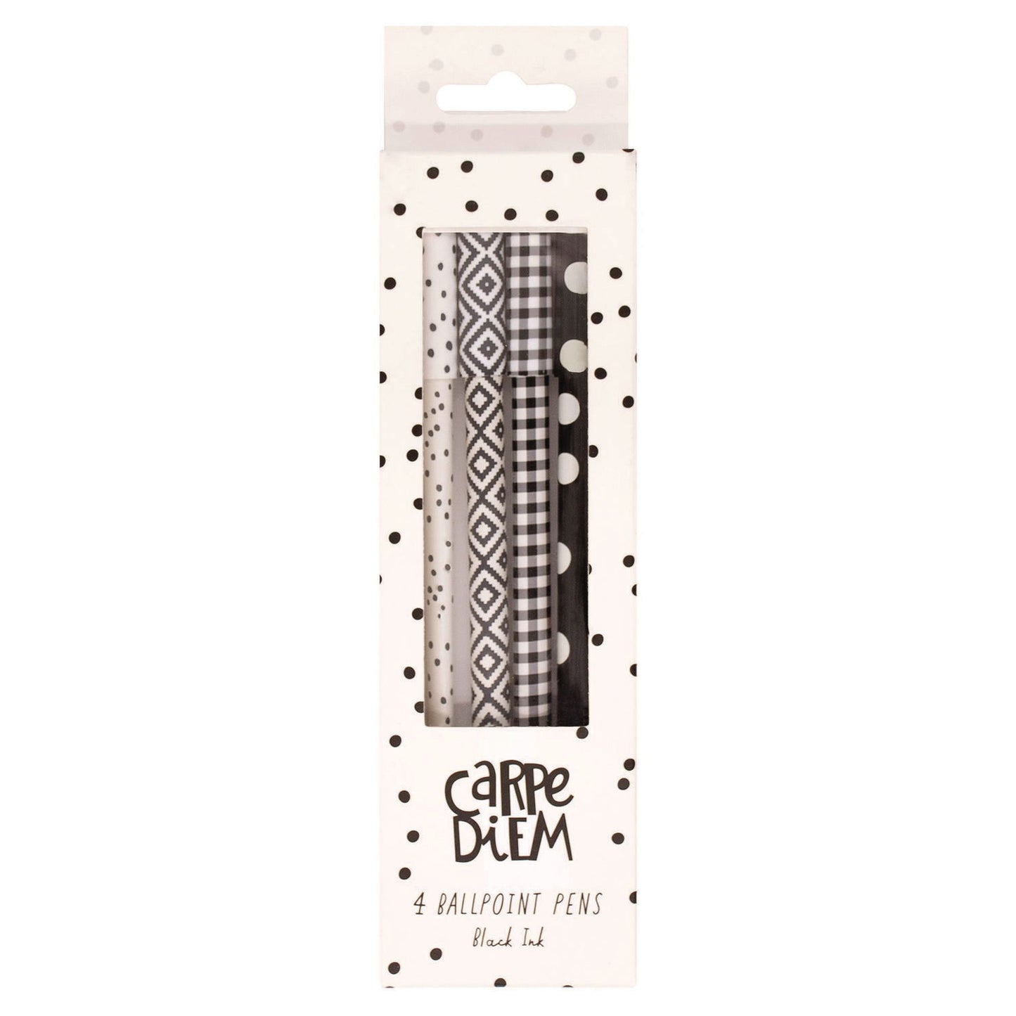 PUKKA PAD Carpe Diem Ballpoint Pen, Stick, Medium 0.7 mm, Black Ink, Assorted Black Collection, 4 Pens/Pack, 6 Packs/Box (9229CD)