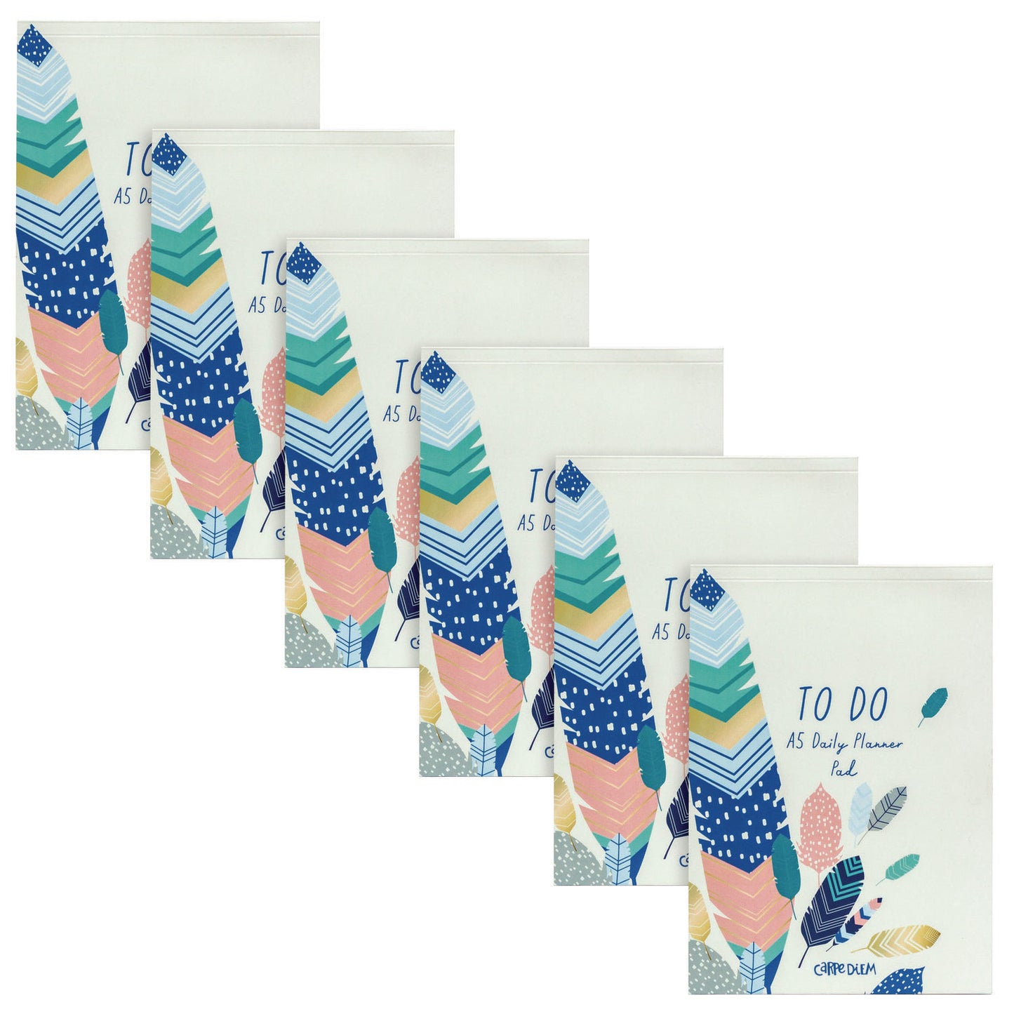 PUKKA PAD Daily Planner, Feathers, 8.27 x 5.83, Blue/Cream/Pink Cover, 2-Month, Undated, 6/Pack (9218CD)