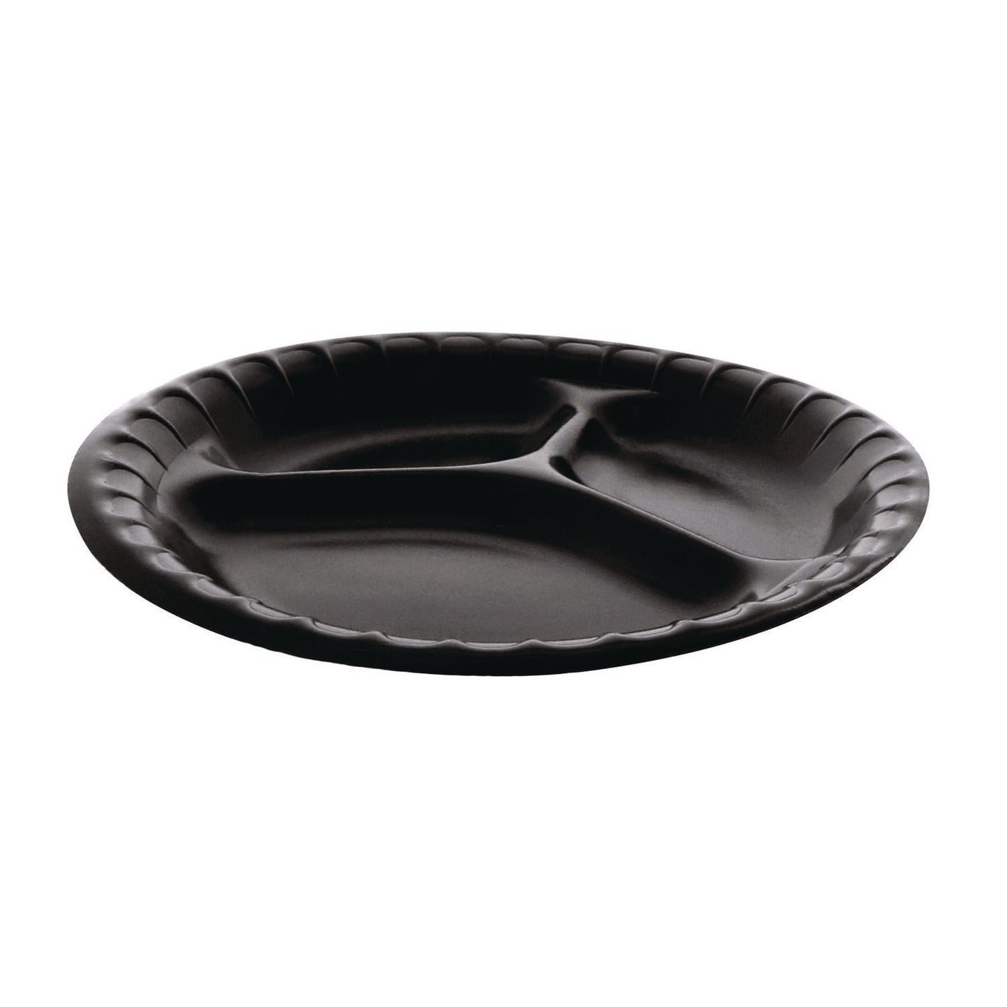 Pactiv Placesetter Deluxe Laminated Foam Dinnerware, 3-Compartment Plate, 9" dia, Black, 500/Carton (YTKB00110000)