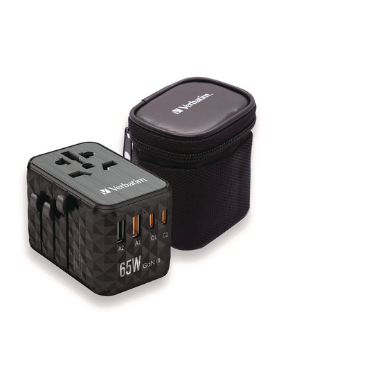 Verbatim UTA-05 Gan III Universal Travel Adapter, (2) USB-A/(2) USB-C/Quick Charge 4+ (32120)