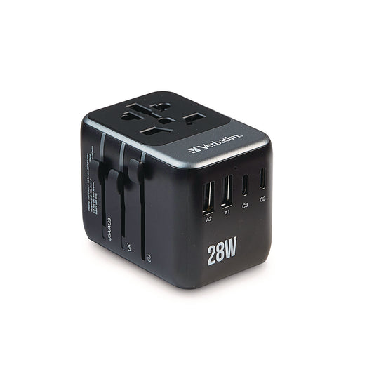 Verbatim UTA-07 Universal Travel Adapter, (3) USB-A, (3) USB-C (32122)