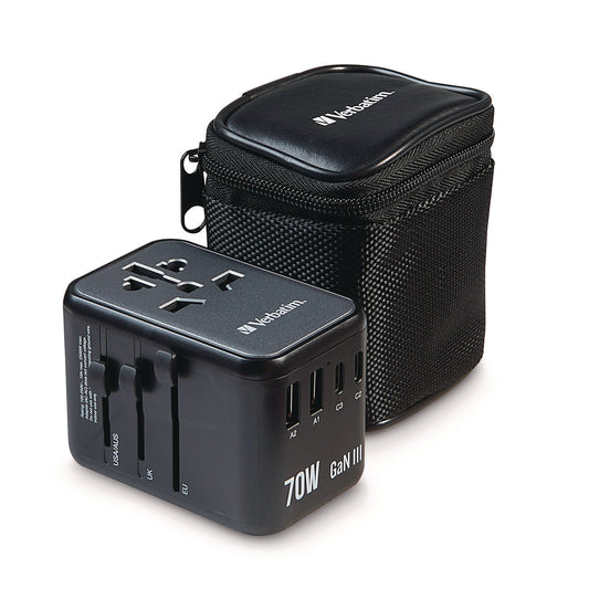 Verbatim UTA-09 Gan III Universal Travel Adapter, (2) USB-A/(2) USB-C/USB-C with Power Delivery 3.0 (32124)