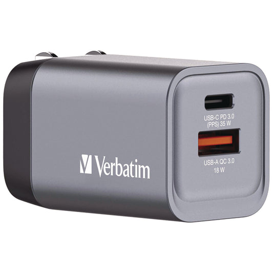 Verbatim 35 W 2-Port GaN Wall Charger, Black/Gray (32200)