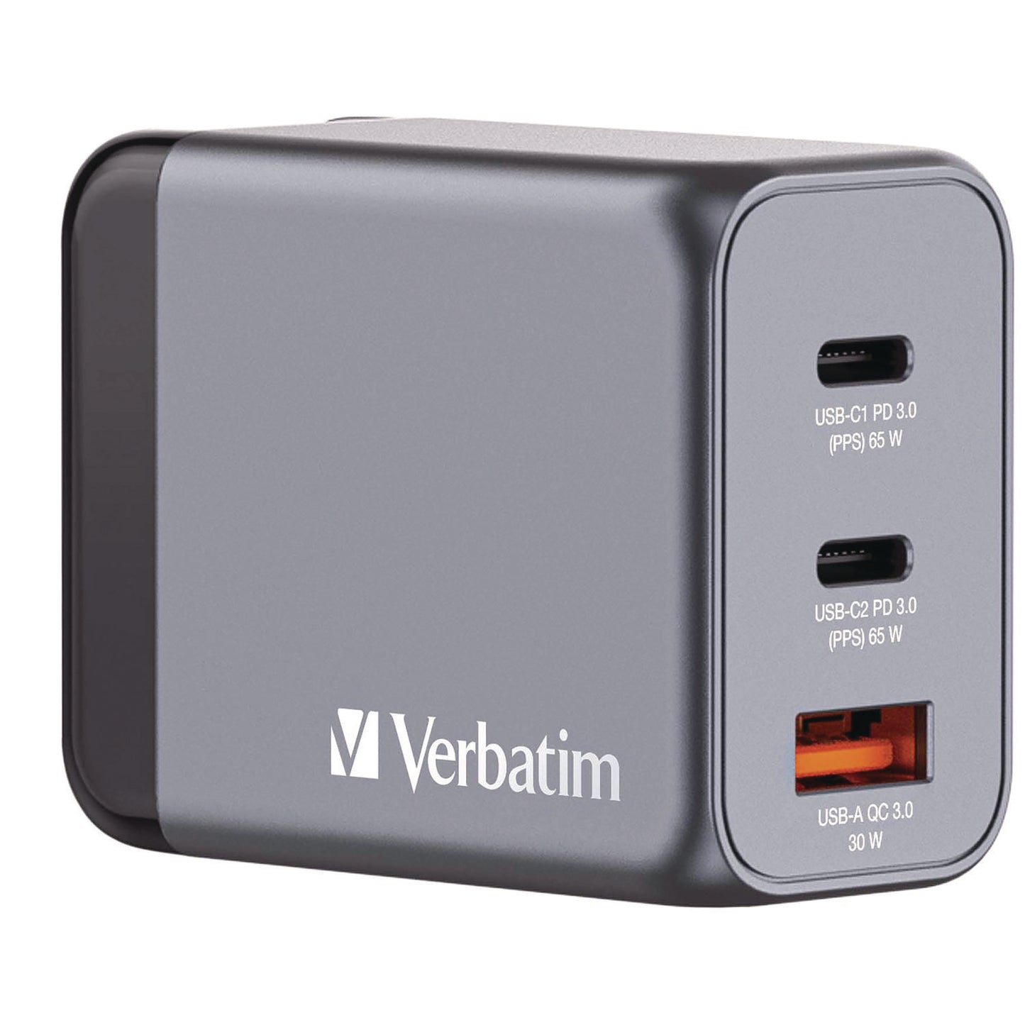 Verbatim 65 W 3-Port GaN Wall Charger, Black/Gray (32201)