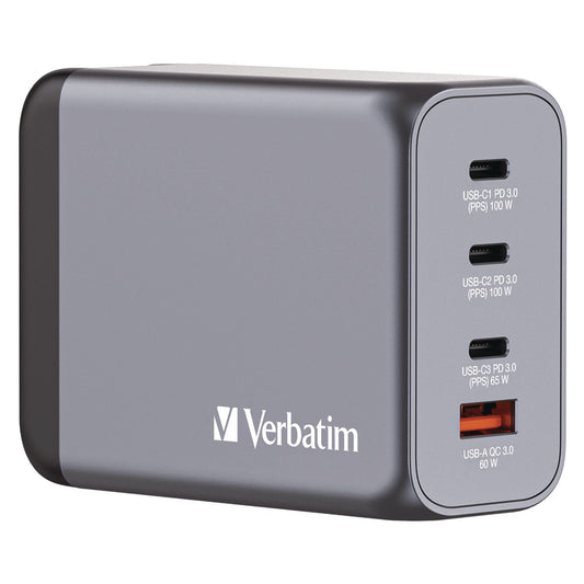 Verbatim 200 W 4-Port GaN Wall Charger, Black/Gray (32204)