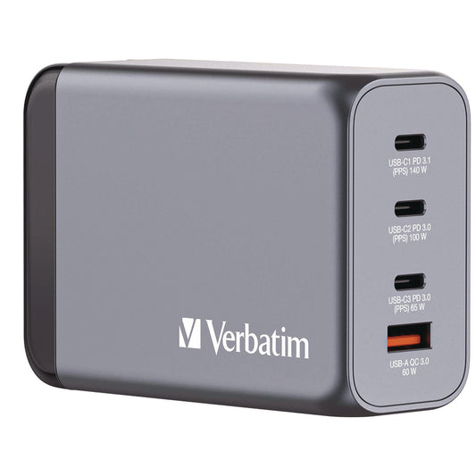 Verbatim 240 W 4-Port GaN Wall Charger, Black/Gray (32205)