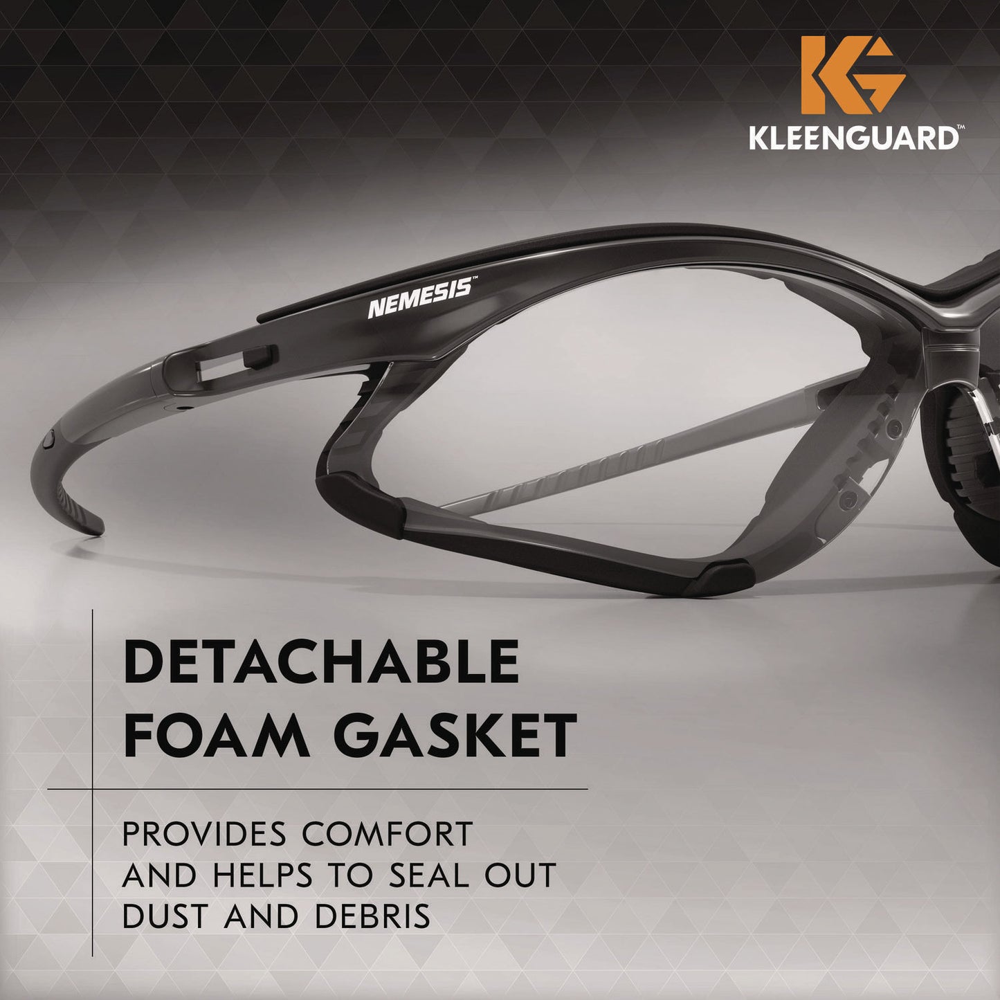 KleenGuard V30 Nemesi Foam Safety Glasses, Black Nylon Frame, Clear Polycarbonate Lens, 12/Carton (65335)