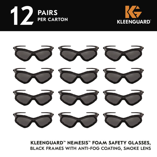 KleenGuard V30 Nemesis Foam Safety Glasses, Black Nylon Frame, Smoke Polycarbonate Lens, 12/Carton (65336)