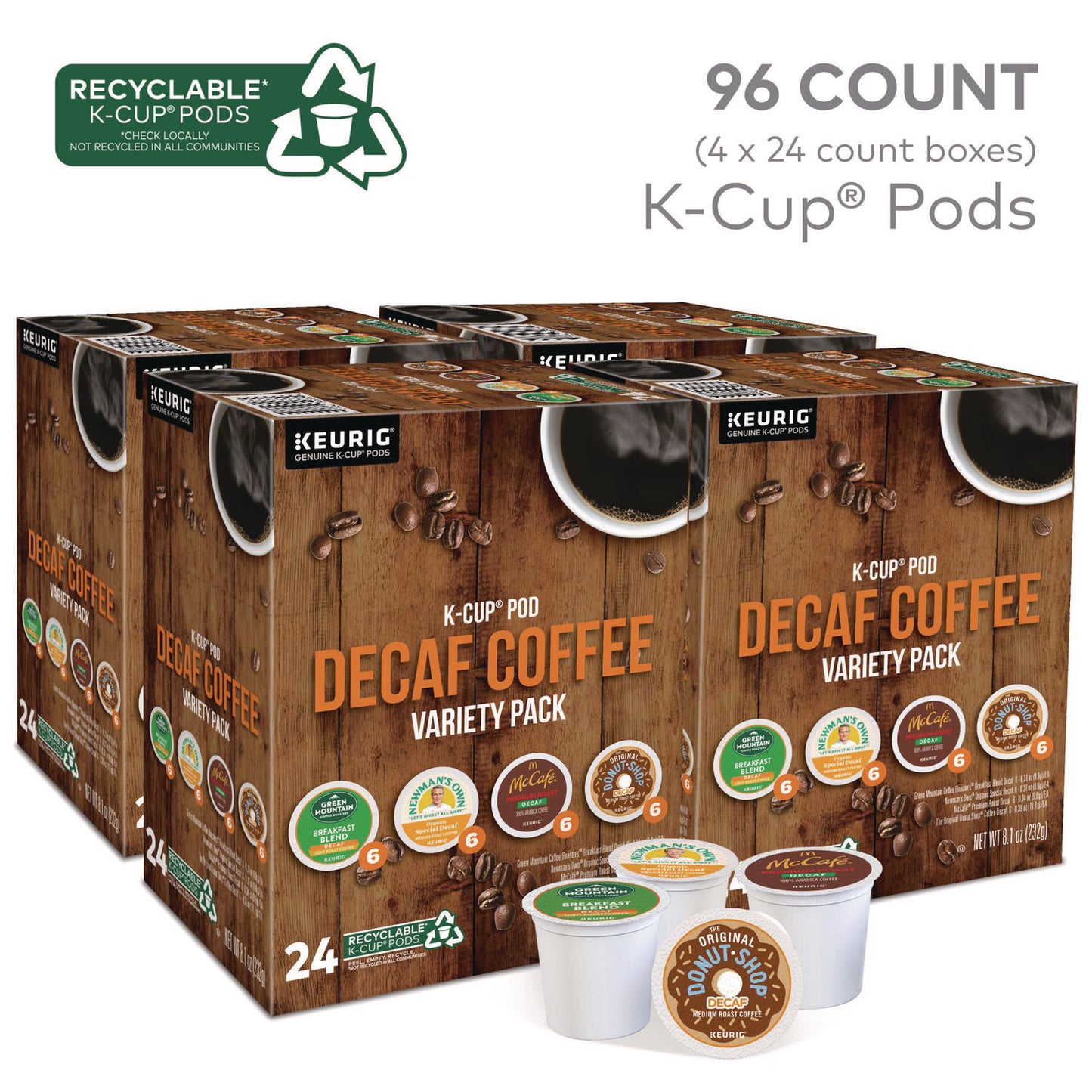 Keurig Decaf Variety Coffee K-Cups, Assorted Flavors, 96/Carton (9977CT)