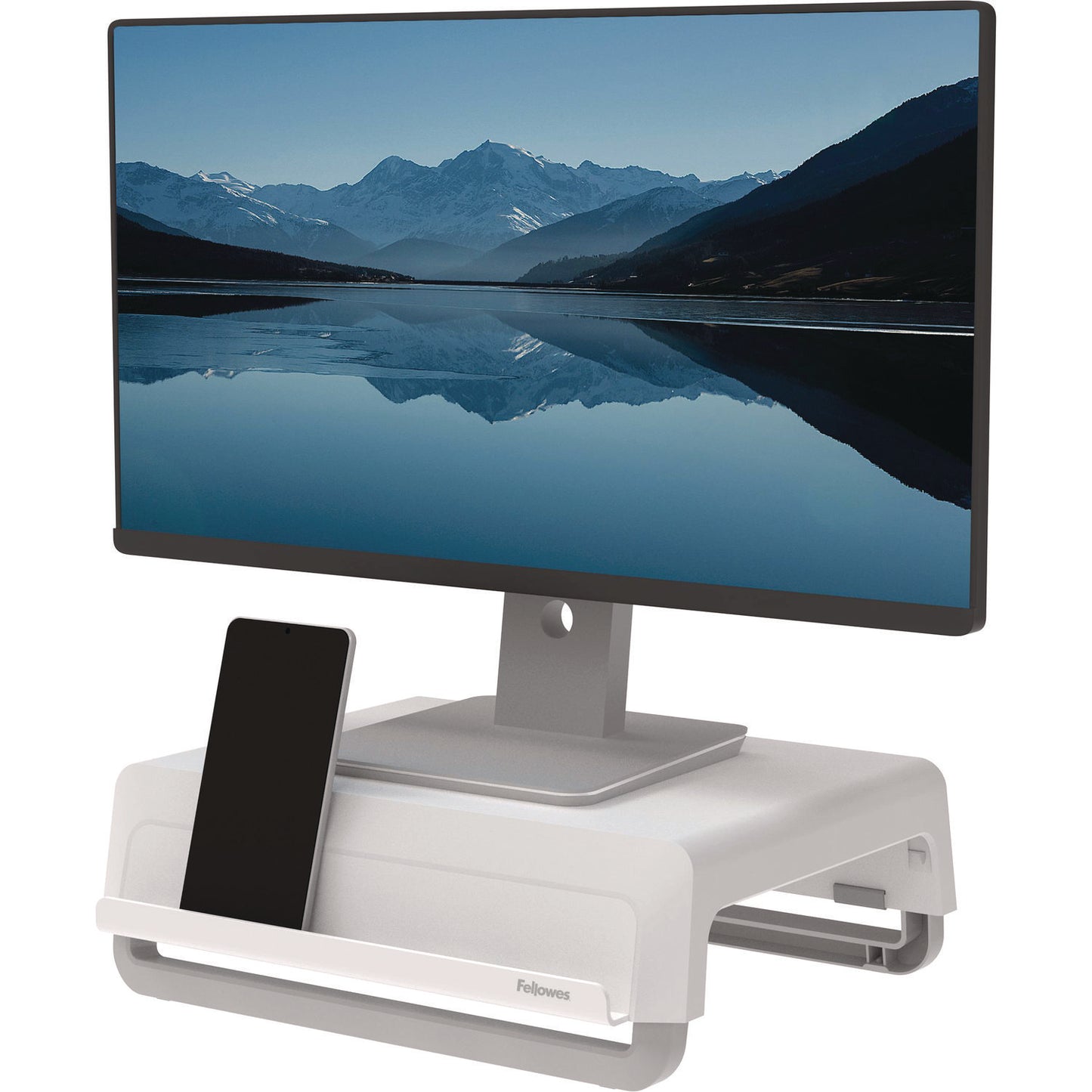 Fellowes Breyta Monitor Stand, 13.94" x 11.97" x 3.25" to 6", White, Supports 33 lbs (100098565)