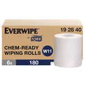 Tork Chem-Ready Wiping Rolls, 1-Ply, 12 x 5.25, White, 180 Sheets, 6 Rolls/Carton (192840)