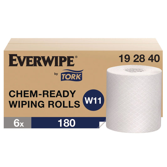 Tork Chem-Ready Wiping Rolls, 1-Ply, 12 x 5.25, White, 180 Sheets, 6 Rolls/Carton (192840)