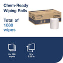 Tork Chem-Ready Wiping Rolls, 1-Ply, 12 x 5.25, White, 180 Sheets, 6 Rolls/Carton (192840)