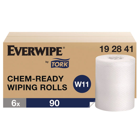 Tork Chem-Ready Wiping Rolls, 1-Ply, 12 x 12, White, 90 Sheets, 6 Rolls/Carton (192841)