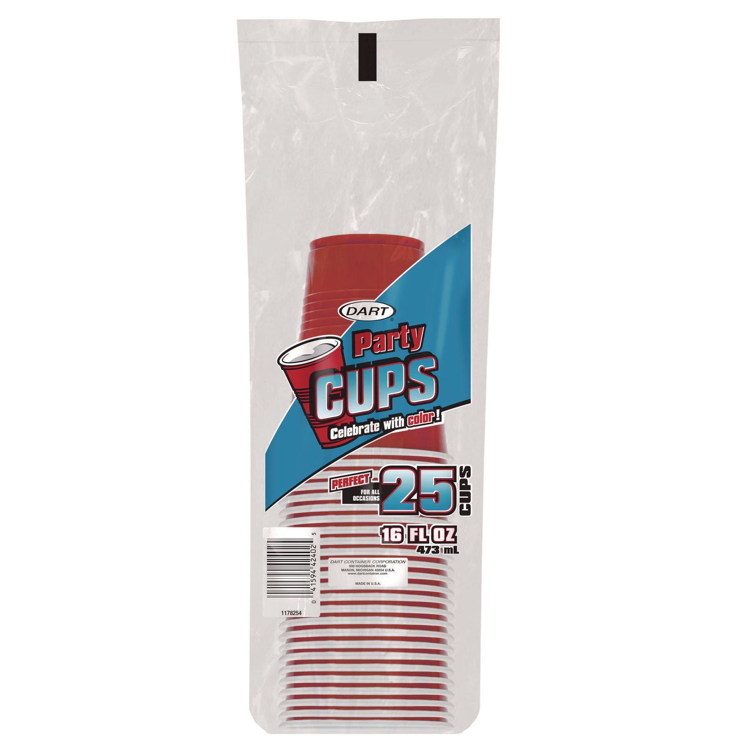 Dart SOLO Party Plastic Cold Drink Cups, 16 oz, Red, 24/Pack, 25 Packs/Carton (Y16250001)