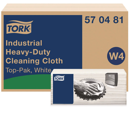 Tork Industrial Heavy-Duty Cleaning Cloth, 1-Ply, 13.97 x, 4.25, Unscented, White, 60 Cloths, 4/Carton (570481)