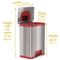 HLS Commercial Step Pedal-Sensor Trash Can, 13 gal, Plastic/Stainless Steel, Silver/Red (HLS13SR)