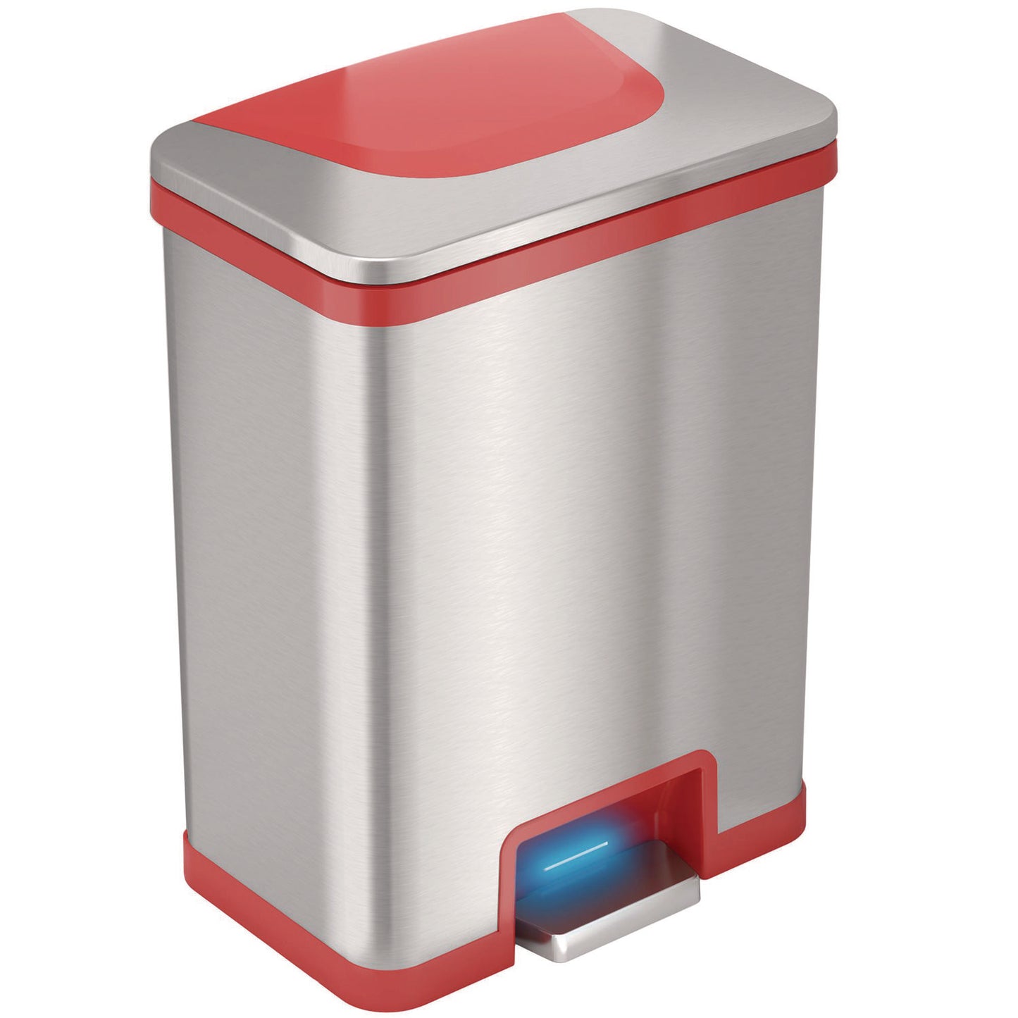 HLS Commercial Step Pedal-Sensor Trash Can, 13 gal, Plastic/Stainless Steel, Silver/Red (HLS13SR)