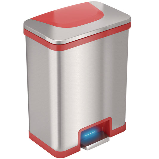 HLS Commercial Step Pedal-Sensor Trash Can, 13 gal, Plastic/Stainless Steel, Silver/Red (HLS13SR)