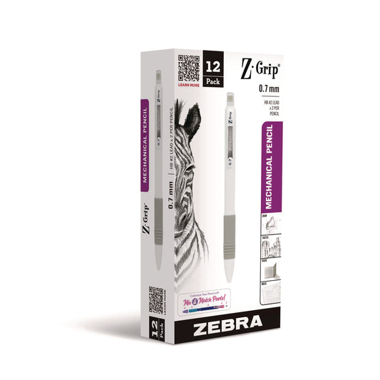 Zebra Z-Grip Plus Mechanical Pencil, 0.7, (#2), Black Lead, White Barrel, Dozen (50400)