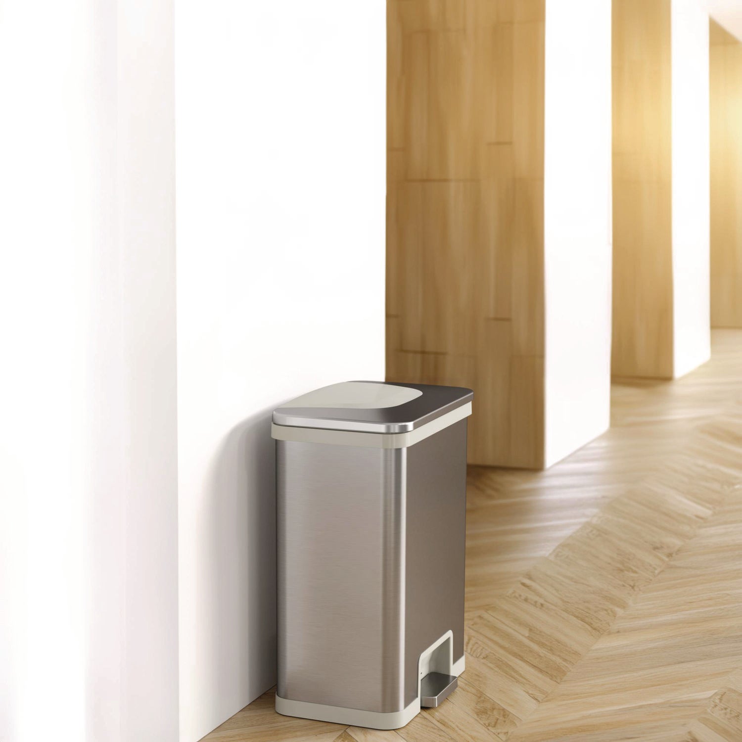 HLS Commercial Step Pedal-Sensor Trash Can, 13 gal, Plastic/Stainless Steel, Silver/White (HLS13SW)