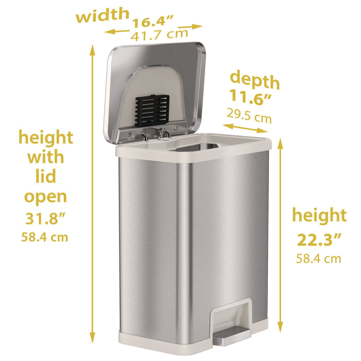 HLS Commercial Step Pedal-Sensor Trash Can, 13 gal, Plastic/Stainless Steel, Silver/White (HLS13SW)