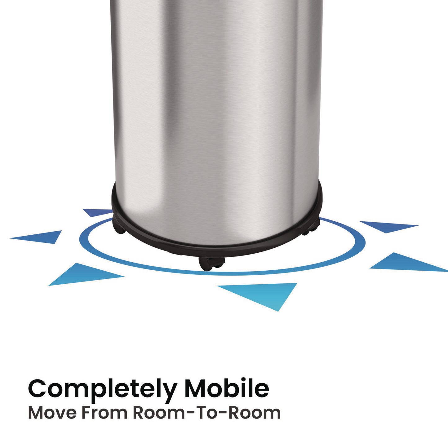 HLS Commercial Open Top Trash Can with Wheels, Round, 16 gal, Plastic/Stainless Steel, Silver (HLS16STRM)