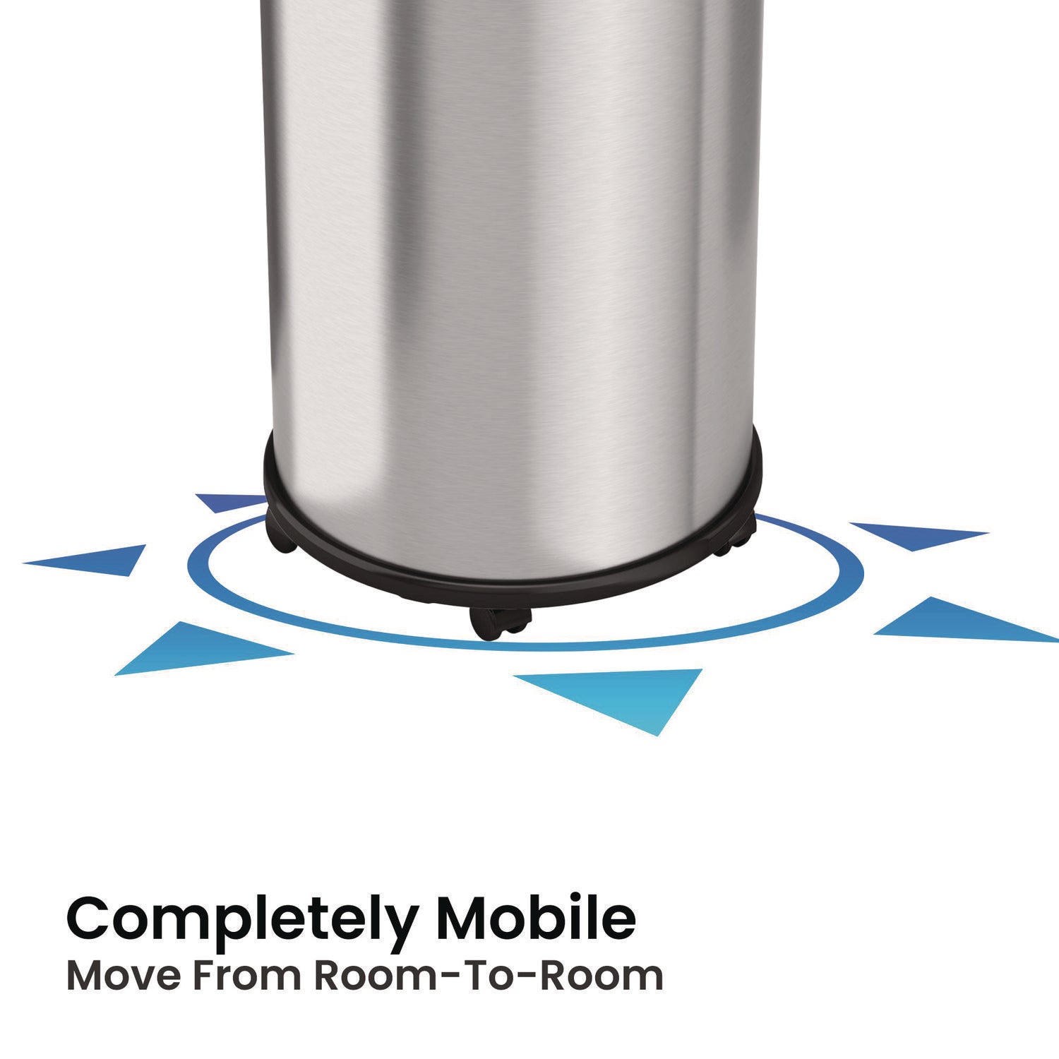 HLS Commercial Open Top Trash Can with Wheels, Round, 16 gal, Plastic/Stainless Steel, Silver (HLS16STRM)