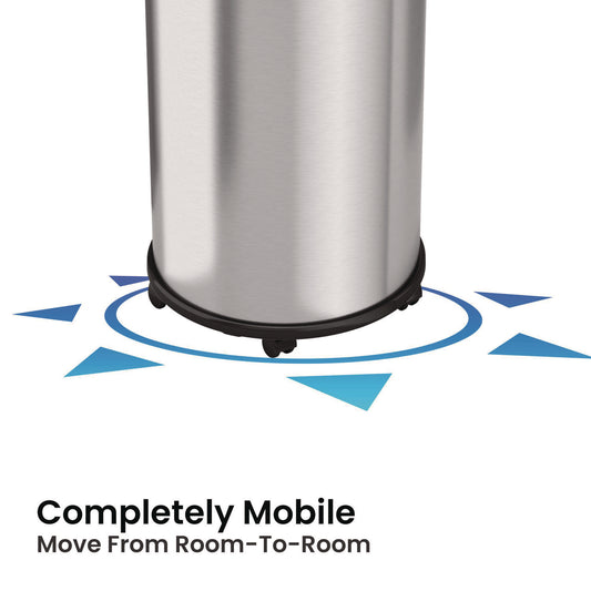 HLS Commercial Open Top Trash Can with Wheels, Round, 16 gal, Plastic/Stainless Steel, Silver (HLS16STRM)