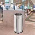 HLS Commercial Open Top Trash Can with Wheels, Round, 16 gal, Plastic/Stainless Steel, Silver (HLS16STRM)