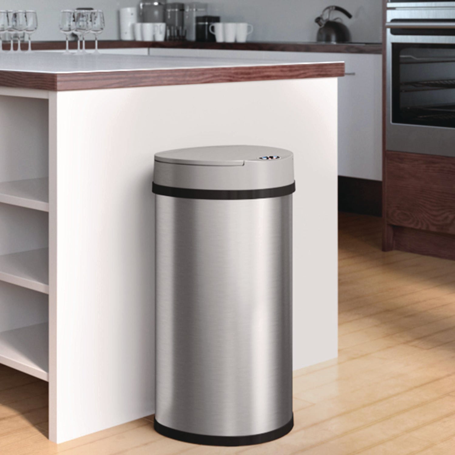 HLS Commercial Sensor Trash Can, Half-Round Cylinder, 13 gal, Plastic/Stainless Steel, Silver (HLS13HX)