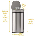 HLS Commercial Sensor Trash Can, Half-Round Cylinder, 13 gal, Plastic/Stainless Steel, Silver (HLS13HX)