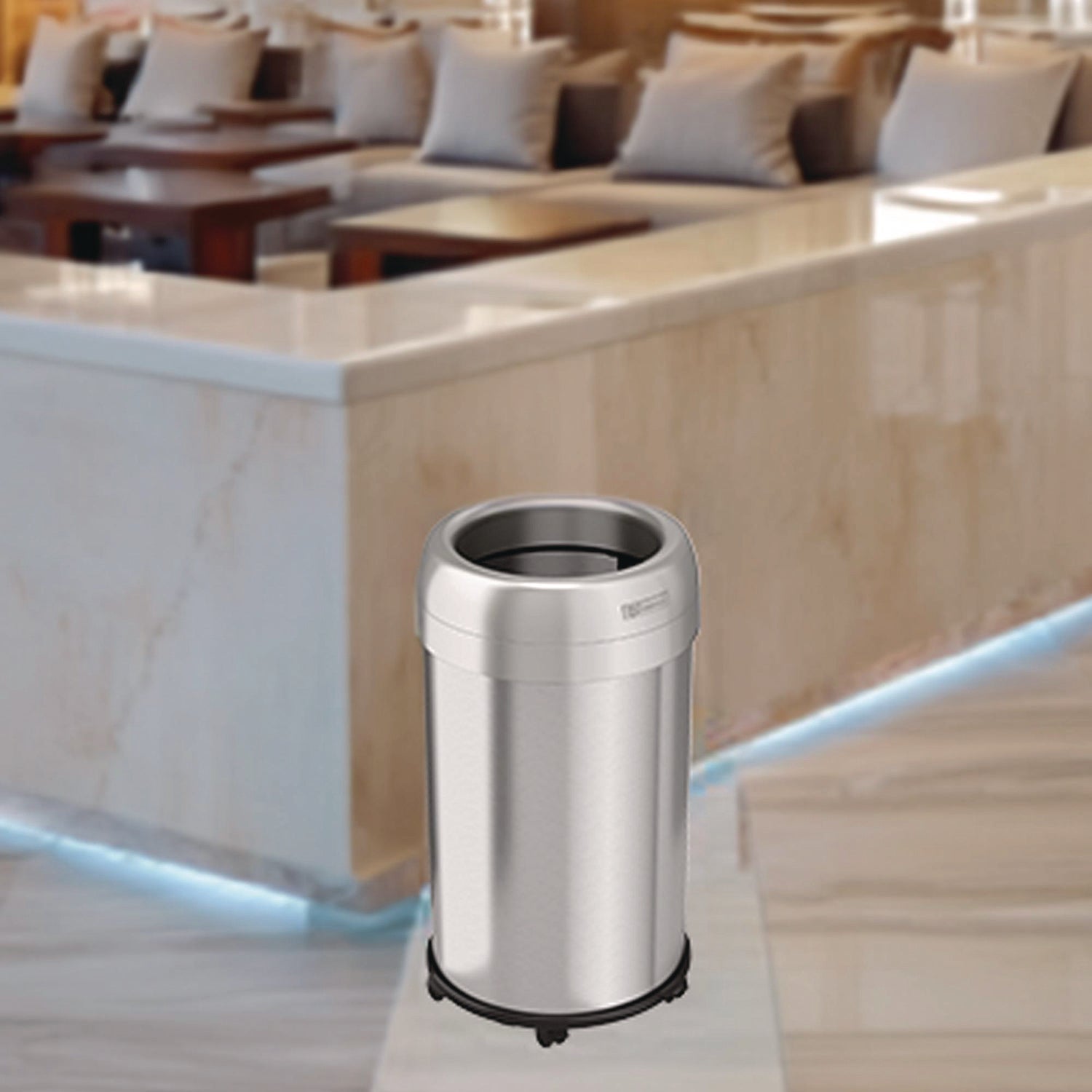 HLS Commercial Open Top Trash Can with Wheels, Round, 13 gal, Plastic/Stainless Steel, Silver (HLS13STRM)