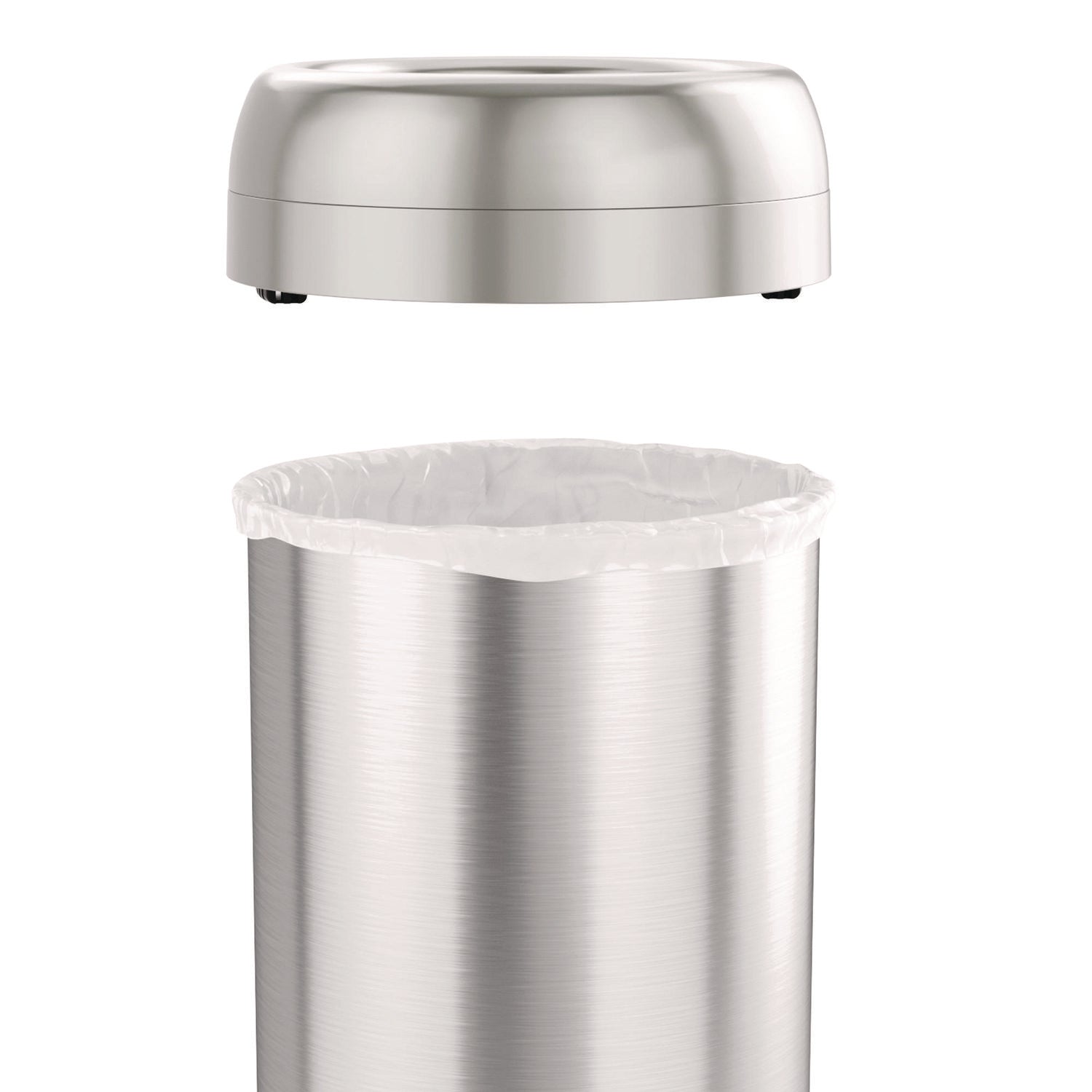 HLS Commercial Open Top Trash Can with Wheels, Round, 13 gal, Plastic/Stainless Steel, Silver (HLS13STRM)