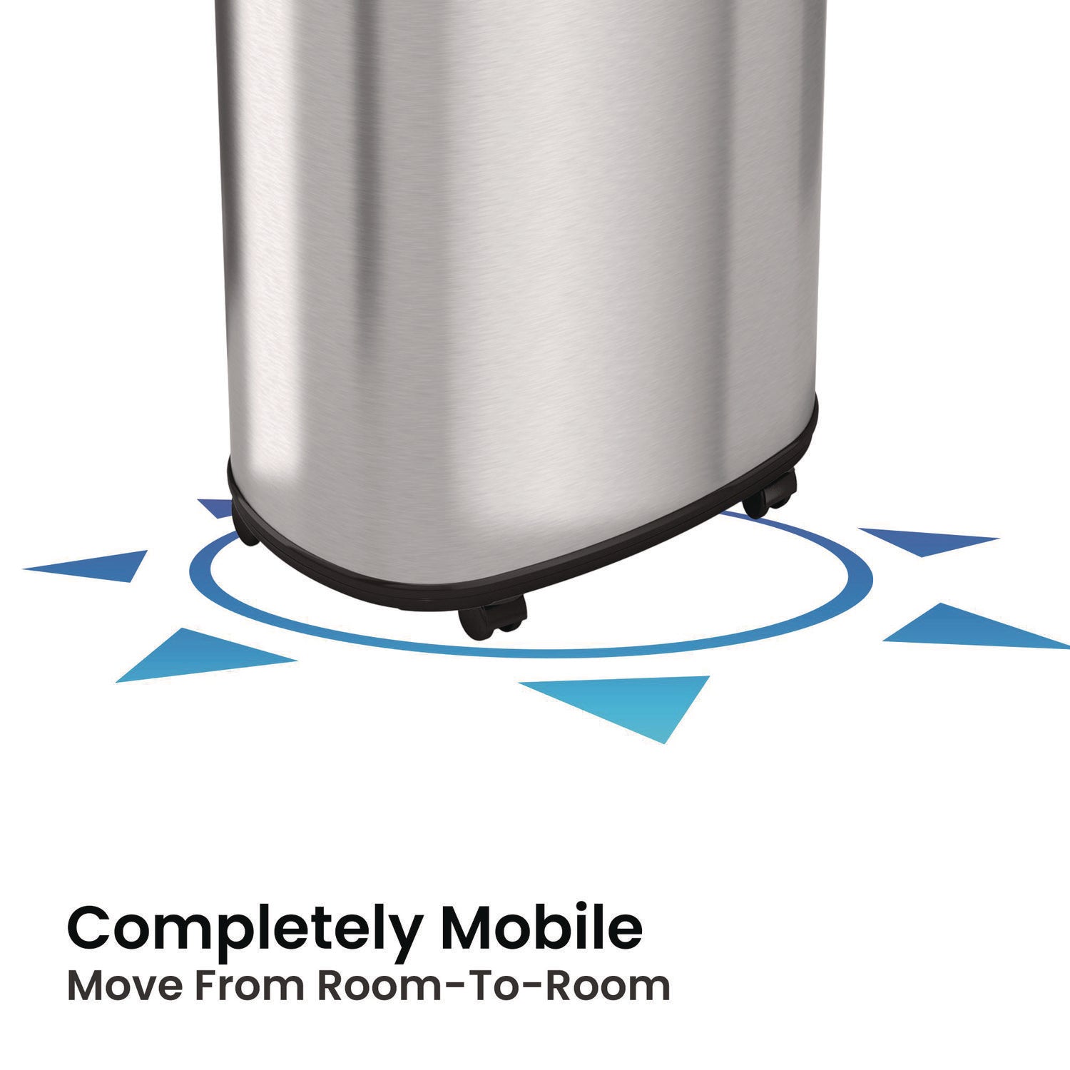 HLS Commercial Open Top Trash Can with Wheels, Oval, 13 gal, Plastic/Stainless Steel, Silver (HLS13STVM)