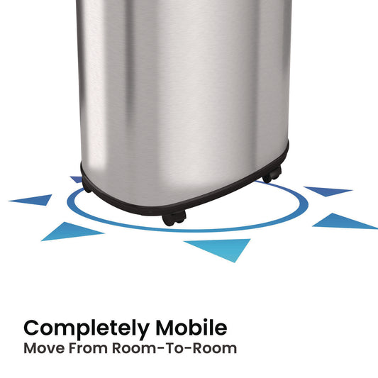 HLS Commercial Open Top Trash Can with Wheels, Oval, 13 gal, Plastic/Stainless Steel, Silver (HLS13STVM)