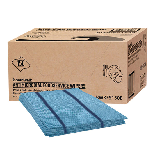 Boardwalk Antimicrobial Foodservice Wipers, 1-Ply, 12 x 21, Blue, 150/Carton (FS150B)